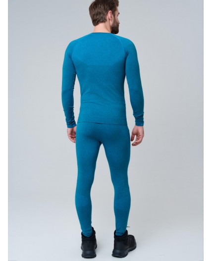 Термокомплект трикот. для мужчин: фуфайка (футболка) с длин. рук, брюки для эпизод. использования черный,бирюзовый