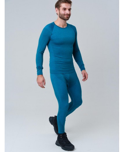 Термокомплект трикот. для мужчин: фуфайка (футболка) с длин. рук, брюки для эпизод. использования черный,бирюзовый