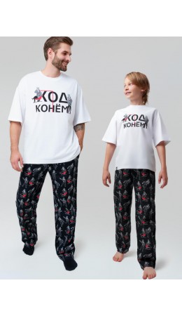 Комплект для мальчиков: фуфайка (футболка) трикотажная, брюки текстильные разноцветный