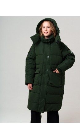 Пальто текстильное с полиуретановым покрытием для девочек темно-зеленый