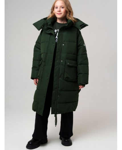 Пальто текстильное с полиуретановым покрытием для девочек темно-зеленый