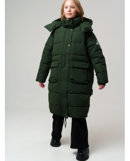 Пальто текстильное с полиуретановым покрытием для девочек темно-зеленый