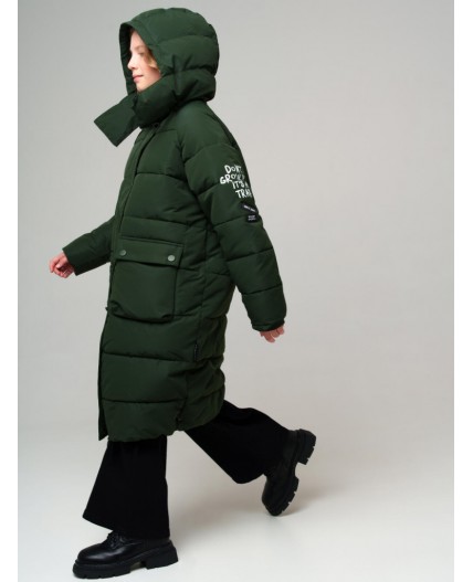 Пальто текстильное с полиуретановым покрытием для девочек темно-зеленый