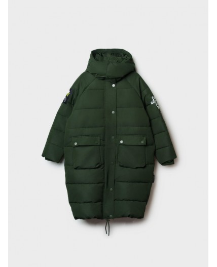 Пальто текстильное с полиуретановым покрытием для девочек темно-зеленый