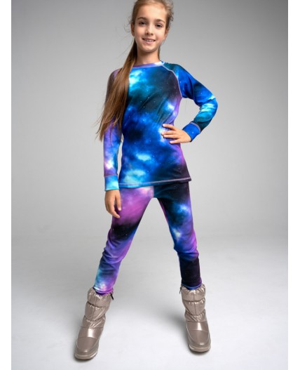 Термокомплект трикот. для девочек: фуфайка (футболка) с длин. рук, брюки для эпизод. использования разноцветный