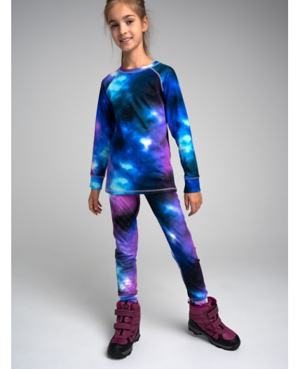 Термокомплект трикот. для девочек: фуфайка (футболка) с длин. рук, брюки для эпизод. использования разноцветный