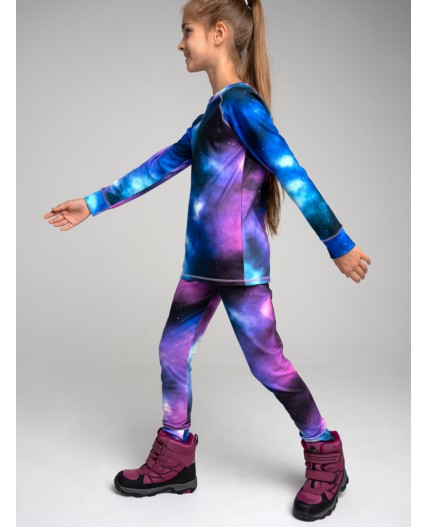 Термокомплект трикот. для девочек: фуфайка (футболка) с длин. рук, брюки для эпизод. использования разноцветный