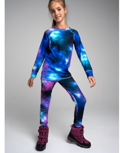 Термокомплект трикот. для девочек: фуфайка (футболка) с длин. рук, брюки для эпизод. использования разноцветный