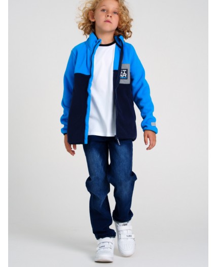 Куртка трикотажная для мальчиков голубой,тёмно-синий