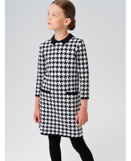 Платье трикотажное для девочек черный,белый