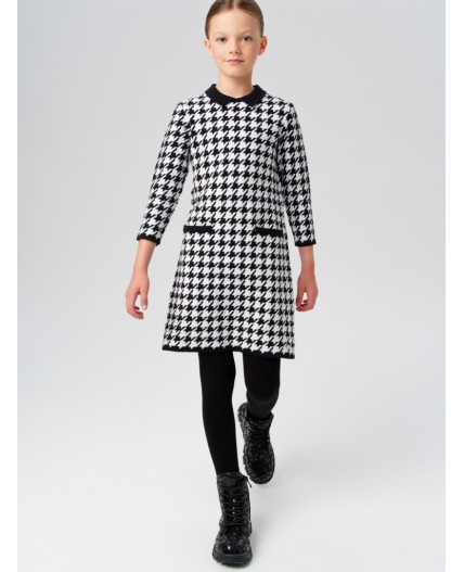Платье трикотажное для девочек черный,белый