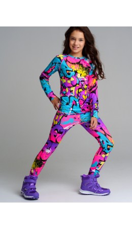 Термокомплект трикот. для девочек: фуфайка (футболка) с длин. рук, брюки для эпизод. использования разноцветный