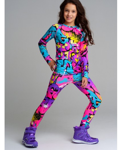 Термокомплект трикот. для девочек: фуфайка (футболка) с длин. рук, брюки для эпизод. использования разноцветный