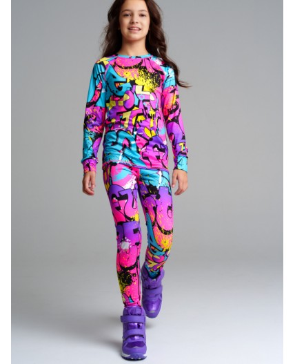 Термокомплект трикот. для девочек: фуфайка (футболка) с длин. рук, брюки для эпизод. использования разноцветный