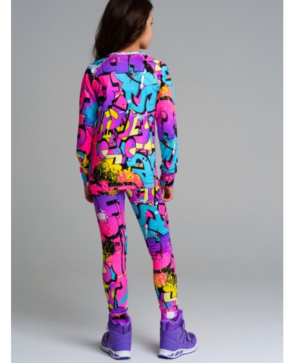 Термокомплект трикот. для девочек: фуфайка (футболка) с длин. рук, брюки для эпизод. использования разноцветный