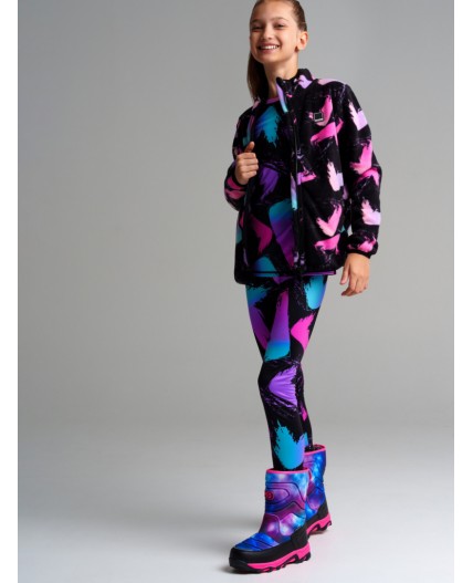 Термокомплект трикот. для девочек: фуфайка (футболка) с длин. рук, брюки для эпизод. использования черный,разноцветный
