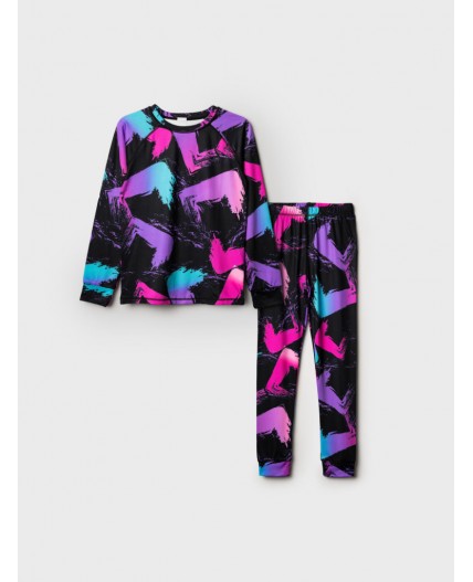 Термокомплект трикот. для девочек: фуфайка (футболка) с длин. рук, брюки для эпизод. использования черный,разноцветный