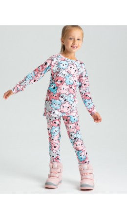 Термокомплект трикот. для девочек: фуфайка (футболка) с длин. рук, брюки для эпизод. использования разноцветный