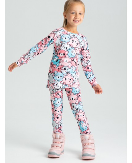 Термокомплект трикот. для девочек: фуфайка (футболка) с длин. рук, брюки для эпизод. использования разноцветный