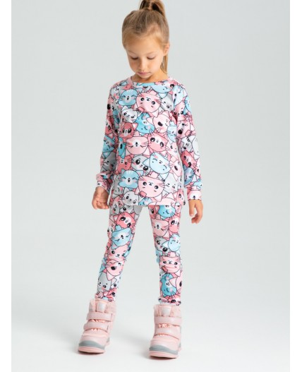 Термокомплект трикот. для девочек: фуфайка (футболка) с длин. рук, брюки для эпизод. использования разноцветный