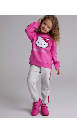 Комплект трикотажный для девочек: толстовка, брюки розовый,серый меланж