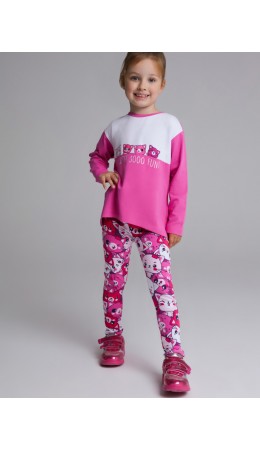 Брюки трикотажные для девочек (легинсы) розовый,белый