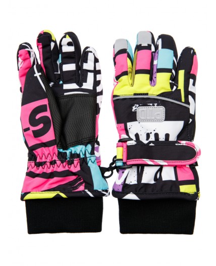 Перчатки текстильные для девочек черный,разноцветный