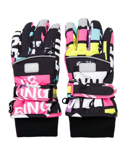 Перчатки текстильные для девочек черный,разноцветный