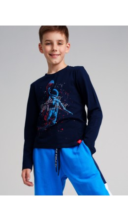 Фуфайка трикотажная для мальчиков (футболка с длинными рукавами) тёмно-синий