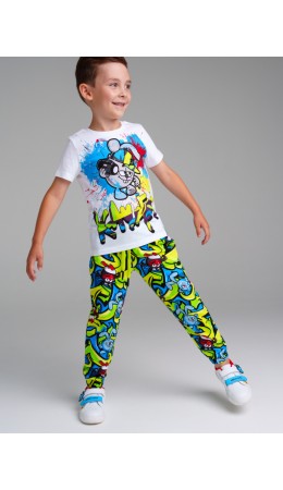 Комплект трикотажный для мальчиков: фуфайка (футболка), брюки разноцветный