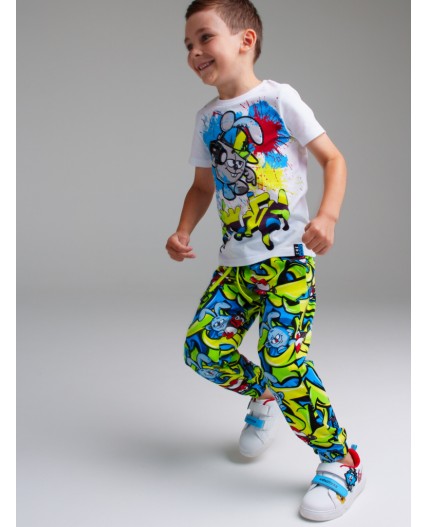 Комплект трикотажный для мальчиков: фуфайка (футболка), брюки разноцветный