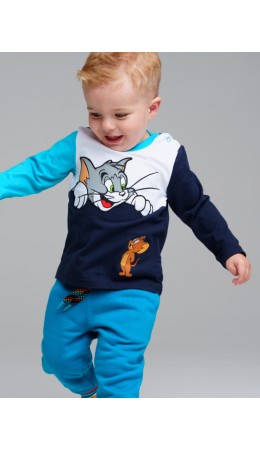 Фуфайка детская трикотажная для мальчиков (футболка с длинными рукавами) голубой,тёмно-синий,разноцветный