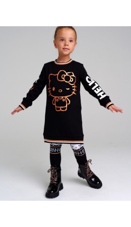 Платье трикотажное для девочек черный,белый,золотистый