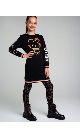 Платье трикотажное для девочек черный,белый,золотистый