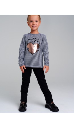 Фуфайка трикотажная для девочек (футболка с длинными рукавами) черный,белый,золотой