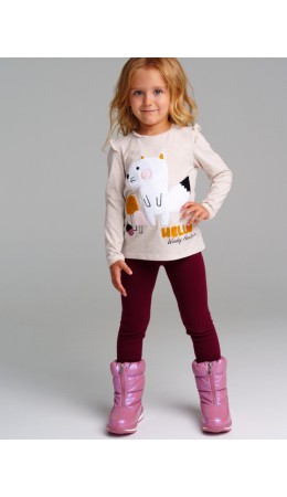 Фуфайка трикотажная для девочек (футболка с длинными рукавами) бежевый