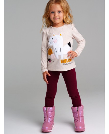 Фуфайка трикотажная для девочек (футболка с длинными рукавами) бежевый