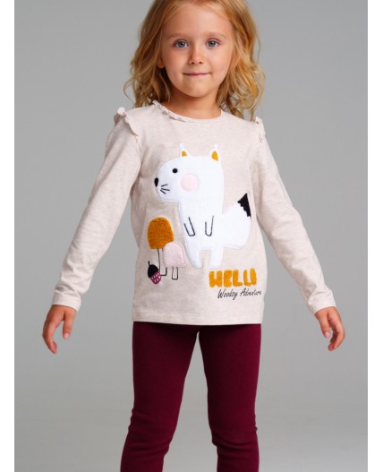 Фуфайка трикотажная для девочек (футболка с длинными рукавами) бежевый