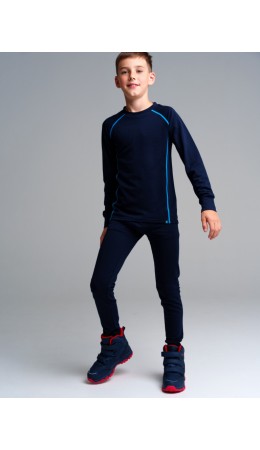Термокомплект трикот. для мальчиков: фуфайка (футболка) с длин. рук, брюки для эпизод. использования тёмно-синий