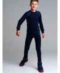 Термокомплект трикот. для мальчиков: фуфайка (футболка) с длин. рук, брюки для эпизод. использования тёмно-синий