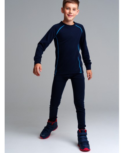 Термокомплект трикот. для мальчиков: фуфайка (футболка) с длин. рук, брюки для эпизод. использования тёмно-синий