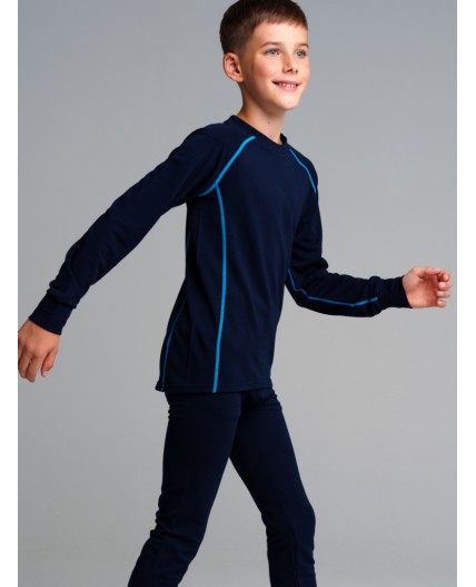 Термокомплект трикот. для мальчиков: фуфайка (футболка) с длин. рук, брюки для эпизод. использования тёмно-синий