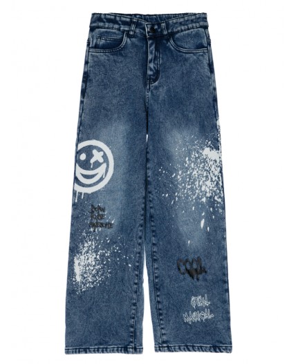 Брюки текстильные джинсовые утепленные флисом для девочек голубой