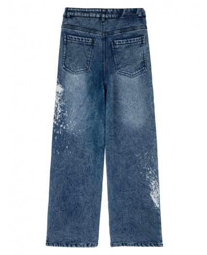 Брюки текстильные джинсовые утепленные флисом для девочек голубой