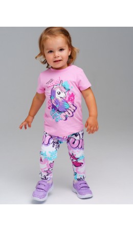 Комплект детский трикотажный для девочек: фуфайка (футболка), брюки (легинсы) разноцветный