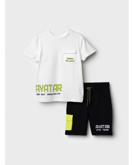 Комплект трикотажный для мальчиков: фуфайка (футболка), шорты белый,черный