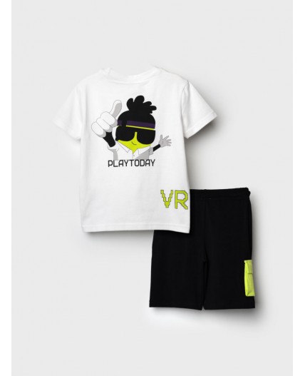 Комплект трикотажный для мальчиков: фуфайка (футболка), шорты белый,черный