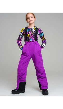 Брюки текстильные с полиуретановым покрытием для девочек сиреневый