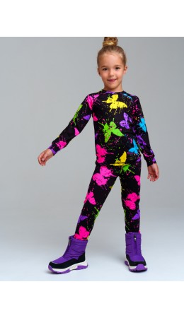 Термокомплект трикот. для девочек: фуфайка (футболка) с длин. рук, брюки для эпизод. использования черный
