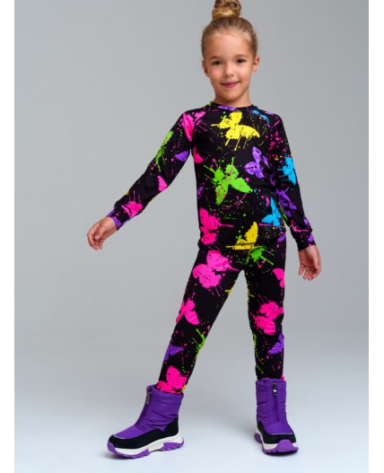 Термокомплект трикот. для девочек: фуфайка (футболка) с длин. рук, брюки для эпизод. использования черный